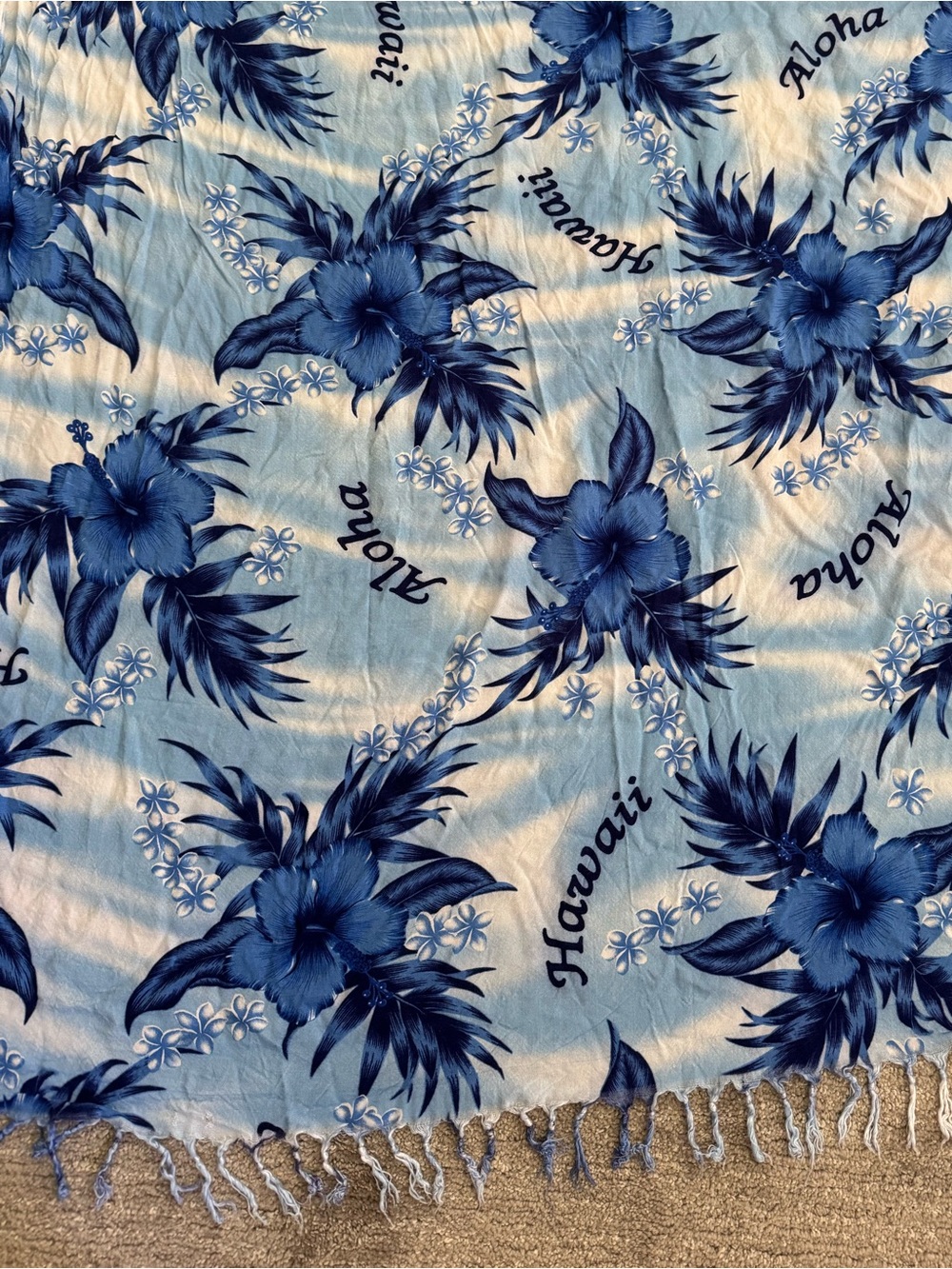 Vintage Hawaii Aloha Blue Hibiscus Floral Rayon Sarong Pareo Swim Cover Up - Picture 4 of 5